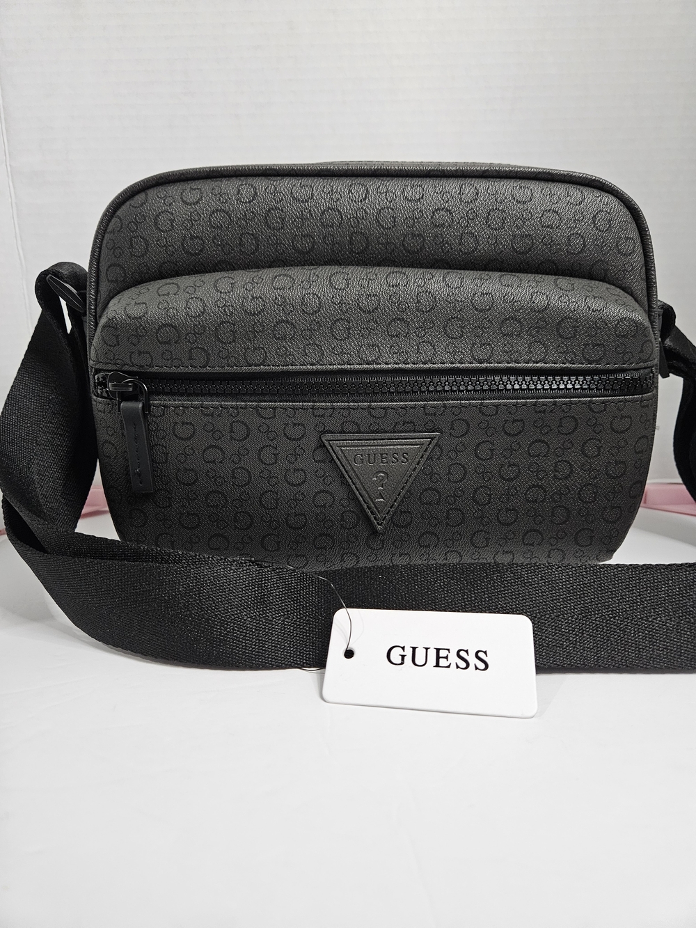 GUESS Black Logo-Print Men's Crossbody Belt Bag